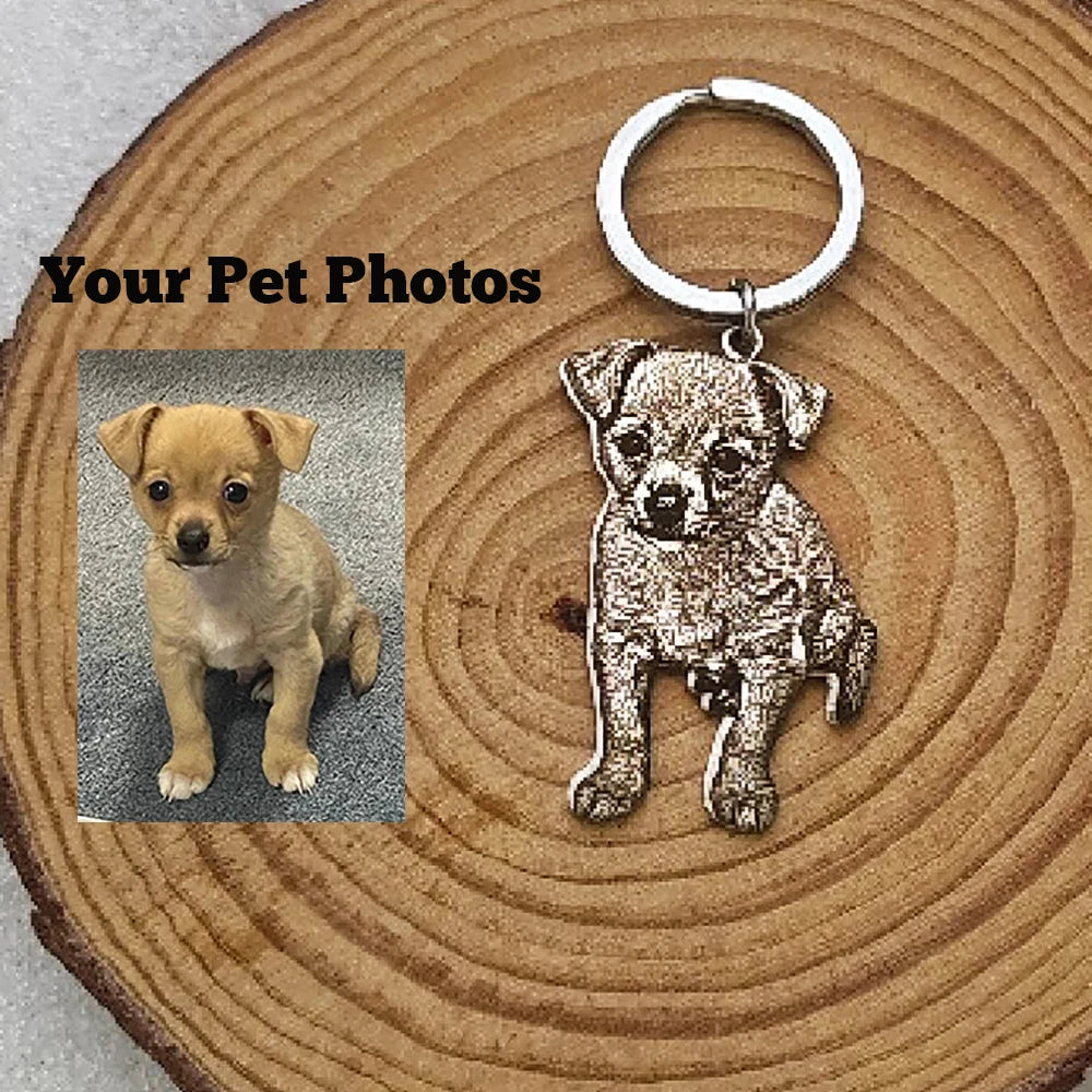 Customized Engraved Cat Dog Photo Pet Portrait Pendant Key Chain Stainless Steel Personalized Family Jewelry Key Ring Gifts