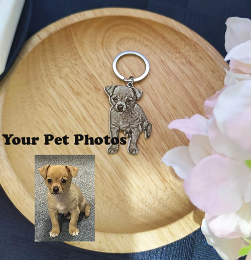 Customized Engraved Cat Dog Photo Pet Portrait Pendant Key Chain Stainless Steel Personalized Family Jewelry Key Ring Gifts