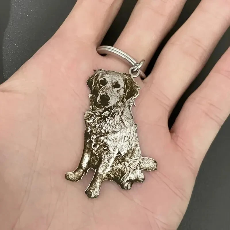 Customized Engraved Cat Dog Photo Pet Portrait Pendant Key Chain Stainless Steel Personalized Family Jewelry Key Ring Gifts